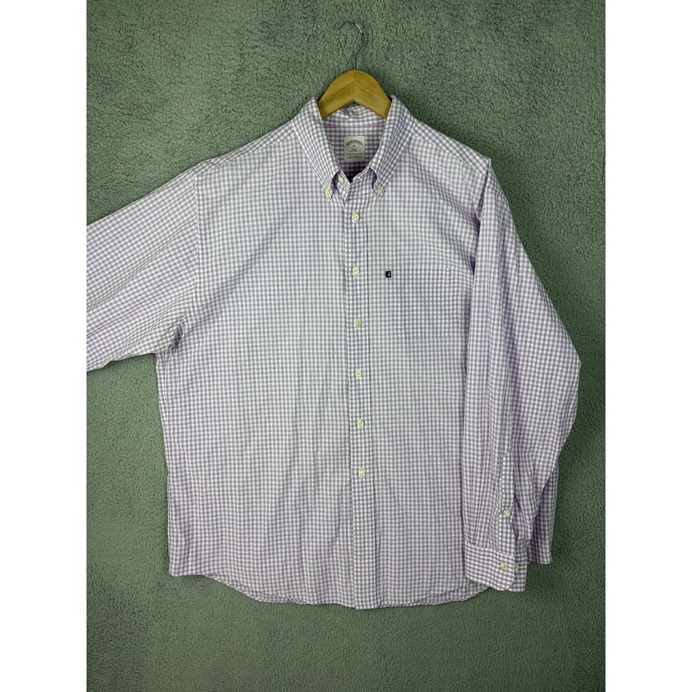 Brooks Brothers 346 Shirt Mens XL Purple Check Long Sleeve Button Cotton Casual